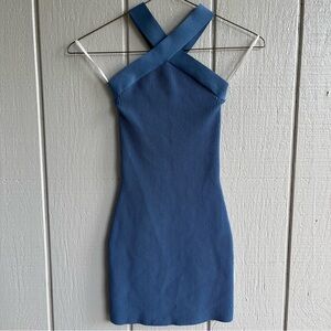 Aritzia Babaton Sculpt Knit Criss Cross Bodycon Mini Dress Blue Size 2XS